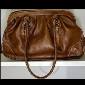 Patricia Nash CLAIRAUT Brown Tan Bag Purse Satchel Leather Doctor Bag Top Snap